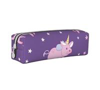 Trousse à crayons cylindrique portable en cuir avec fermeture éclair Motif cochon avec cornes, blanc, Taille unique, Sac à dos d'école