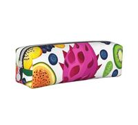 Trousse à crayons cylindrique portable en cuir avec fermeture éclair - Motif dragon - Raisin et kiwi, blanc, Taille unique, Sac à dos d'école