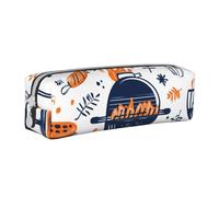 Trousse à crayons cylindrique portable en cuir avec fermeture éclair - Motif jambon rôti avec charbon de bois, blanc, Taille unique, Sac à dos d'école