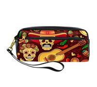 Trousse à crayons Day of The Dead Skull Guitar Maracas Pen Bag Pouch PU Leather Stationery Pouch with Zipper for Boys Girls School & Office Supplies
