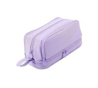 Trousse à crayons de couleur unie double couche de grande capacité pour la rentrée scolaire pour fille, trousse à stylos de couleur unie double couche pour étudiante, violet