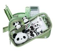 Trousse à crayons de dessin animé - Trousse panda mignonne - Grande capacité - Sac à crayons amovible - Porte-papier à lettre scolaire avec autocollants pour gomme, stylo plume, vert, Voir