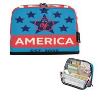 Trousse à crayons de grande capacité 21,1 x 15 cm avec badge étoile centrée bleu