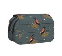 Trousse à crayons de grande capacité avec 2 compartiments - Motif hirondelle grange - Graphite