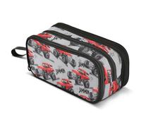 Trousse à crayons de grande capacité avec 3 compartiments pour garçons et filles Motif camion Monster Rouge