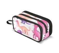 Trousse à crayons de grande capacité avec 3 compartiments pour garçons et filles - Motif dinosaures - Pour l'école, le bureau, le travail, Dinosaures roses et violets, Taille unique, Mallette