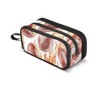 Trousse à crayons de grande capacité avec 3 compartiments pour garçons et filles - Motif rugby rouge feu