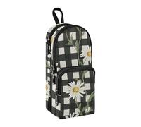 Trousse à crayons de grande capacité avec compartiment en forme de marguerite noire et blanche - Pour l'école, le bureau, le travail, Motif marguerite Noir/blanc, Taille unique, Mallette