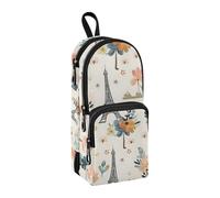 Trousse à crayons de grande capacité avec compartiment en forme de tour Eiffel - Pour l'école, le bureau, le travail, Fleurs de chien Tour Eiffel, Taille unique, Mallette