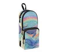 Trousse à crayons de grande capacité avec compartiment pour étudiants, cartable d'école, papeterie, marqueur pour l'école, le bureau, le travail, Dessin animé baleine étoile arc-en-ciel, Taille