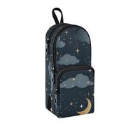 Trousse à crayons de grande capacité avec compartiment pour étudiants, cartable d'école, papeterie, marqueur pour l'école, le bureau, le travail, Dessin animé lune étoiles nuages, Taille unique,