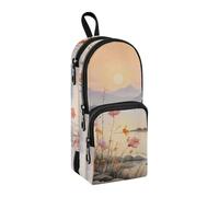 Trousse à crayons de grande capacité avec compartiment pour étudiants, cartable, papeterie, marqueur pour l'école, le bureau, le travail, Coucher de soleil Fleurs Mer Mon, Taille unique, Mallette