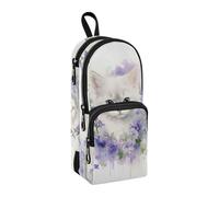 Trousse à crayons de grande capacité avec compartiment pour étudiants en forme de cartable pour l'école, le bureau, le travail, Fleurs violettes autour du chat, Taille unique, Mallette