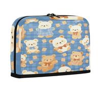 Trousse à crayons de grande capacité avec compartiment pour homme, école, dessin animé, ours mignons, carreaux