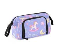 Trousse à crayons de grande capacité avec fente pour adolescents Motif cheval à bascule et étoile Violet