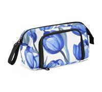 Trousse à crayons de grande capacité avec fente pour homme Motif tulipa Bleu