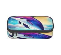 Trousse à crayons de grande capacité avec fermeture éclair et motif ciel étoilé coloré et dauphin