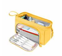 Trousse à crayons de grande capacité avec fermeture éclair et sangle portable pour papeterie, fournitures scolaires, cosmétiques, jaune, 24.9 x 13.9 x 13.9cm, Moderne