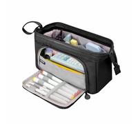 Trousse à crayons de grande capacité avec fermeture éclair et sangle portable pour papeterie, fournitures scolaires, cosmétiques, Noir , 24.9 x 13.9 x 13.9cm, Moderne