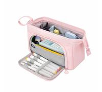 Trousse à crayons de grande capacité avec fermeture éclair et sangle portable pour papeterie, fournitures scolaires, cosmétiques, rose, 24.9 x 13.9 x 13.9cm, Moderne