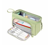 Trousse à crayons de grande capacité avec fermeture éclair et sangle portable pour papeterie, fournitures scolaires, cosmétiques, Vert, 24.9 x 13.9 x 13.9cm, Moderne