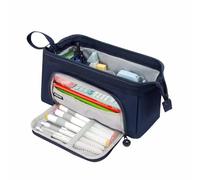 Trousse à crayons de grande capacité avec fermeture éclair et sangle portable pour papeterie, fournitures scolaires, cosmétiques, bleu marine, 24.9 x 13.9 x 13.9cm, Moderne