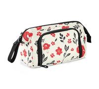 Trousse à crayons de grande capacité avec fermeture éclair - Légère - Pour adolescents - Indispensables à l'école - Champignons rouges et fleurs