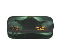 Trousse à crayons de grande capacité avec fermeture éclair Motif citrouille d'Halloween Vert Ghost Horror