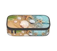 Trousse à crayons de grande capacité avec fermeture éclair - Motif étoile de mer sur la plage - Pour garçons et filles, Noir , Taille unique, Valise
