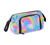 Trousse à crayons de grande capacité avec fermeture éclair pour adolescents et enfants Motif arc-en-ciel de fausses paillettes colorées
