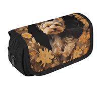 Trousse à crayons de grande capacité avec fermeture éclair Yorkshire Terrier in The Cave - Trousse à crayons multifonction avec 3 compartiments - Trousse de maquillage en tissu pour adulte