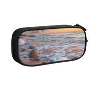 Trousse à crayons de grande capacité avec imprimé Beach Maui Hawaï, coucher de soleil, vagues et nuages - Noir - Double couche - Pour l'école, le bureau, les voyages, Noir , Taille unique, Cartable