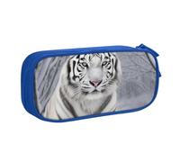 Trousse à crayons de grande capacité avec imprimé tigre blanc dans la neige, noir double couche, trousse de maquillage pour l'école, le bureau, les voyages, bleu, Taille unique, Cartable