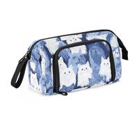 Trousse à crayons de grande capacité avec motif chats angora turcs turcs - Bleu marine - Multifonctionnelle - Pour infirmière et école