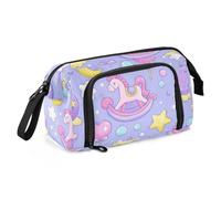 Trousse à crayons de grande capacité avec motif cheval à bascule, étoile violette, pêche, pour étudiant, collège