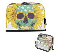 Trousse à crayons de grande capacité avec motif drapeau étoilé, crâne, squelette, tournesol, jaune jade, grande capacité, multifonction, pour étudiant, école maternelle, bolsa para maquillaje