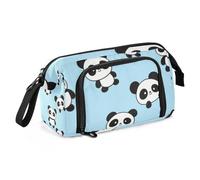 Trousse à crayons de grande capacité avec motif panda de dessin animé, bleu, trousse de maquillage portable pour enseignant, université, estuche de lapices para mujer