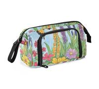 Trousse à crayons de grande capacité avec papillons et fleurs - Trousse portable extra large pour collège étudiant lycée