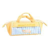 Trousse à crayons de grande capacité avec poignée, motif écossais esthétique avec motif de dessin animé brodé, trousse à crayons portable en toile pour filles, garçons, étudiants, fournitures