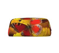 Trousse à crayons de grande capacité avec tournesols jaunes et papillon rouge - Trousse de maquillage en cuir pour homme et femme - Trousse de toilette de voyage avec fermeture éclair - Grande