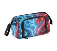 Trousse à crayons de grande capacité - Cadeau cosmétique pour bureau, école, adolescent, fille, garçon - Bleu et rouge - Dragon Showdown, Confrontation du Dragon Rouge Bleu, Taille unique, Dessin
