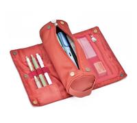 Trousse à Crayons de Grande capacité - Design Enroulable - Multifonctionnel - pour Adolescents et garçons - Style Camping - Orange Rouge
