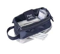 Trousse à crayons de grande capacité - Double couche - Pliable - Trousse simple pour la rentrée scolaire - Grande capacité - Trousse de rangement double couche - Fournitures scolaires, bleu marine