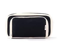 Trousse à crayons de grande capacité durable avec poignée, double couche, sac de rangement pour stylos, cadeau d'école pour adolescent, fille, garçon, noir