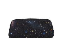 Trousse à crayons de grande capacité en cuir avec motif constellation d'amas d'étoiles et galaxies - Trousse de maquillage en cuir pour homme et femme - Trousse de toilette de voyage avec fermeture
