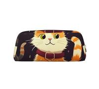 Trousse à crayons de grande capacité en cuir avec motif de chat adorable - Trousse de maquillage esthétique pour homme et femme - Trousse de toilette de voyage avec fermeture éclair - Grande ouverture