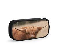 Trousse à crayons de grande capacité en forme de vache marron Highland, bovins, animaux célèbres, agriculture, campagne, sac de papeterie simple pour l'école, le bureau, les étudiants, les filles, les
