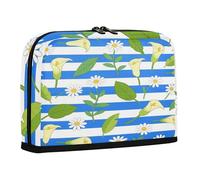 Trousse à crayons de grande capacité extensible multi-usages pour adolescents collèges Bleu blanc rayé Calla Lily Daisy Flower