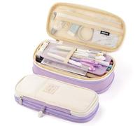 Trousse à crayons de grande capacité, organiseur de papeterie multi-compartiments avec double fermeture éclair, sac à stylos en toile durable pour l'école, le bureau et les fournitures d'étude, violet