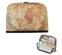 Trousse à crayons de grande capacité - Organiseur de papeterie multi-fentes pour homme - Motif carte ancienne rétro